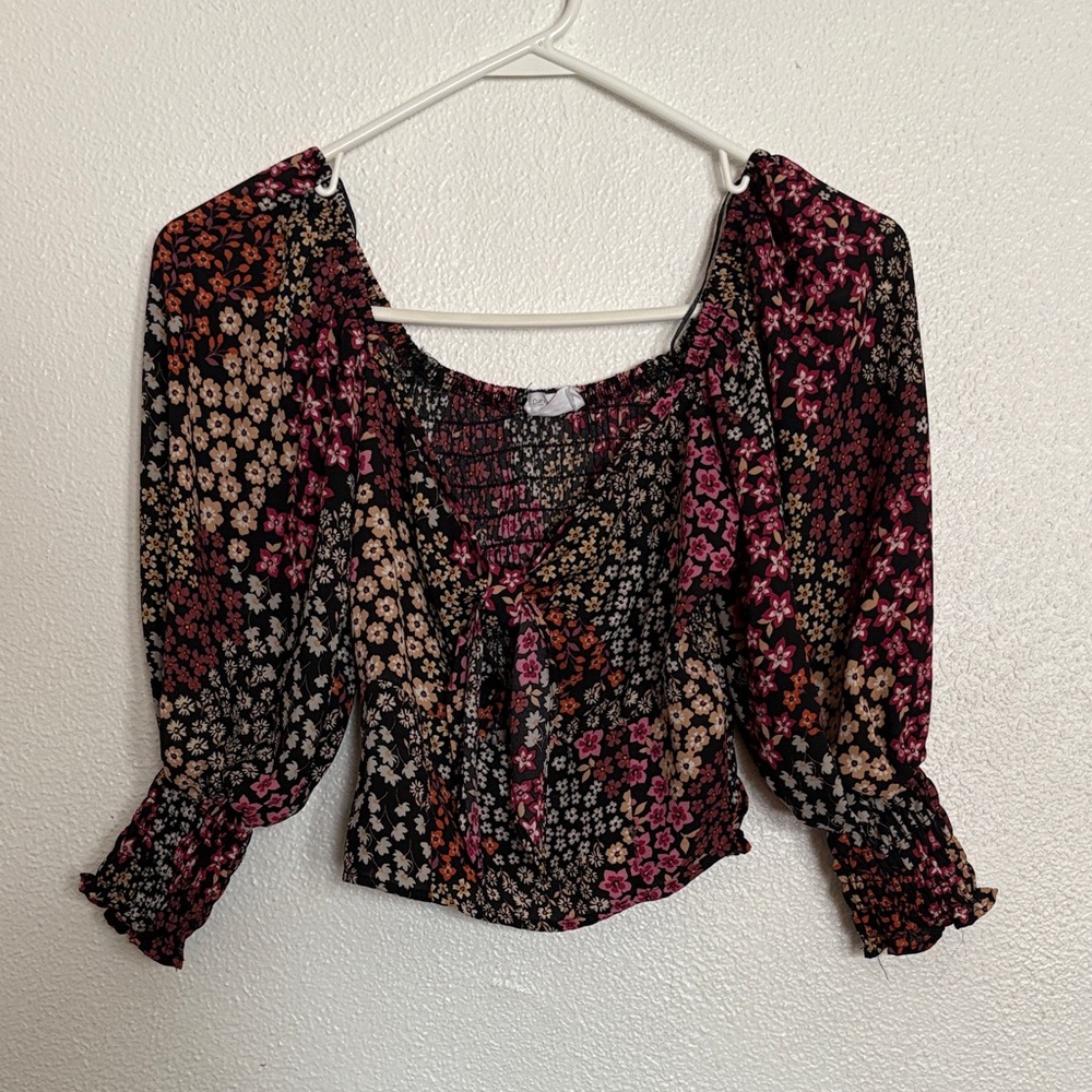 Floral Women's Top - Black and Pink